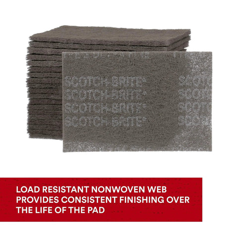 Ultra Fine Hand Pad 6 X 9 Inch Nonwoven Silicon Carbide for surface prep, stack of gray pads, close-up view