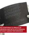 Hands holding Ultra Fine Hand Pad 6 X 9 Inch Nonwoven Silicon Carbide For Surface Prep, text highlighting versatility