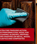 Hand using Ultra Fine Hand Pads 6x9 Nonwoven Silicon Carbide for surface prep on wood