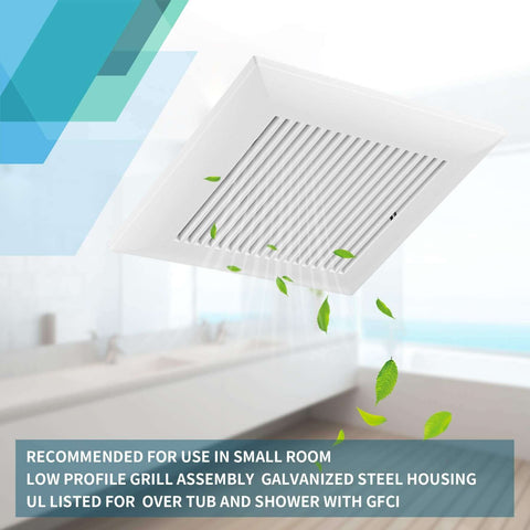 Installed Ultra Quiet Bathroom Exhaust Fan 80 CFM 1.5 Sone No Attic Access Needed Energy Star Certified, ceiling view