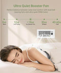 Smart 10 Speed Register Booster Fan for 4x10 inch registers shown near sleeping person demonstrating quiet operation