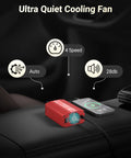 Power Inverter 12V DC To 110V AC For Cars With Aluminum Housing, 300W Continuous And 700W Peak, 2 AC Outlets And 2 USB Fast Charging Ports on car seat