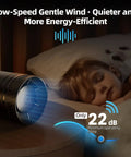 Ultra Quiet 4 Inch Inline Duct Fan With Stepless Speed Controller next to sleeping child shows low-noise feature, 22 dB.