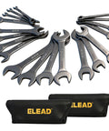 Ultra Slim 19 Piece Open End Wrench Set With Roll Up Pouch, 3 mm Ultra Thin Profile For Tight Spaces, Metric 5.5 To 27 mm And SAE One Quarter Inch To One And One Sixteenth Inch, CR V Nickel Plated