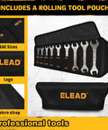 Ultra Slim 19 Piece Open End Wrench Set With Roll Up Pouch displayed with SAE sizes in organizer