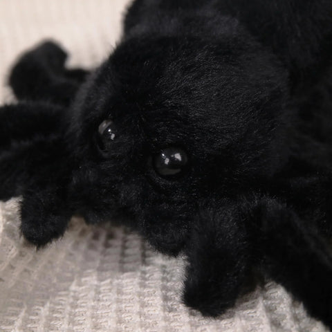 Ultra Soft Black Spider Plush Toy For Kids And Adults, Huggable Jumping Spider Stuffed Animal Pillow, close-up view