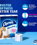 Ultra Soft Toilet Paper Mega Roll Pack With Six Mega Rolls Equaling 24 Regular Rolls, featuring softness, absorbency, and smooth tear.