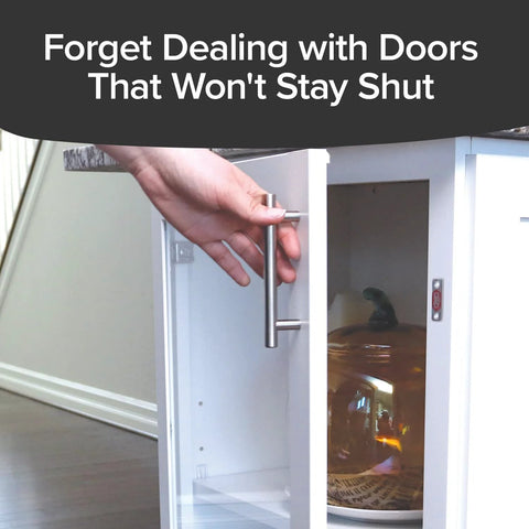 Hand opening a cabinet with Ultra Thin Magnetic Cabinet And Drawer Magnets Sets For Quick Easy Peel And Stick Installation