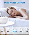 Woman sleeping next to Ultrasonic Retainer Cleaner 45kHz 200ml With UV Sterilization for dentures and jewelry, highlighting low noise design.