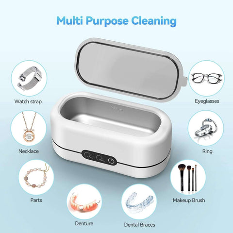 48KHz Ultrasonic Jewelry Cleaner With Dual Cleaning Modes 12oz 304 Stainless Steel Tank for jewelry, eyeglasses, rings.