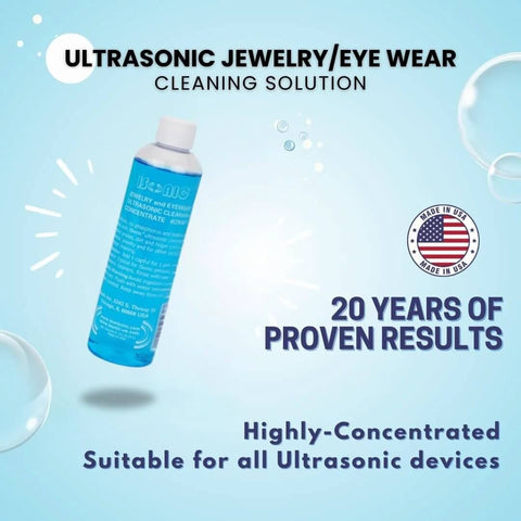 Ultrasonic Jewelry And Eyewear Cleaning Solution Concentrate 8 Oz Blue For Watches Glasses Jewelry, 20 years of proven results