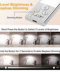 Brightness control panel of 10.2 Inch Under Cabinet Lighting Kit Rechargeable 2 Pack with 5 brightness levels and stepless dimming.