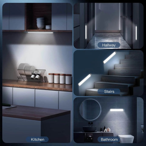 10inch Under Cabinet Lighting, 2 Pack Rechargeable Motion Sensor Light Indoor in kitchen, stairs, and bathroom settings