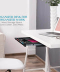 Side view of Pencil Drawer by NYCCO Underdesk Drawer 23 Inch Wide - Ball-Bearing Slides - Black, installed under white desk.