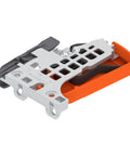 Blum Tandem Plus Blumotion Concealed Undermount Drawer Runner Kit component in steel and orange plastic, part of 18-inch full extension kit