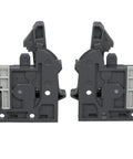 Pair Of Undermount Drawer Slide Front Plastic Locking Devices In Grey With Screws Included For Easy Installation And Adjustment.