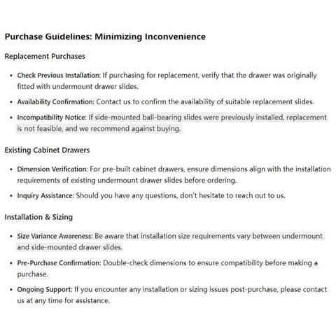 Purchase guidelines for 21 inch undermount drawer slides full extension soft close concealed runners