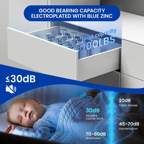 Undermount Soft Close Drawer Slides 21 Inch Full Extension Concealed Drawer Runners with 100 LB Load Capacity in kitchen use.