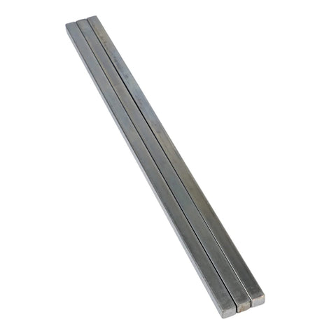 Three 3/16 in square steel bars, undersized cold-drawn steel, plain finish, 12 in long, pack of 3