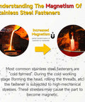 Understanding the magnetism of stainless steel fasteners during cold forming process with illustrations and descriptions.