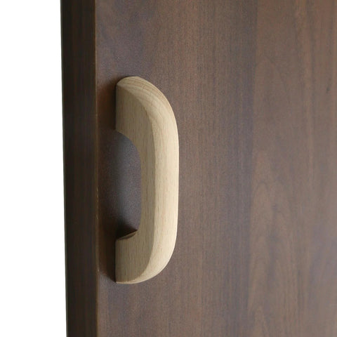 Unfinished Beech Wood Drawer Knob Set 2 Pack Paintable Cabinet Handles For Cupboard And Closet Drawers, installed on wooden door