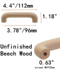 Six Pack Beech Wood Unfinished Round Arched Bridge Furniture Pulls Handles Set For Cabinets And Drawers with dimensions