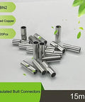 BN2 Non Insulated Butt Connector Set For 16 To 14 AWG Wire 120 Pcs, seamless crimp ferrule terminals, 2.3mm ID, 4mm OD, 15mm length