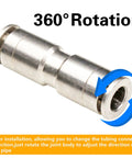Union Straight Push To Connect Fittings One Quarter Inch Tube Quick Connect for Air and Water Lines, Nickel Plated Brass, 360° Rotation