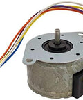 Unipolar Stepper Motor 5V DC Dual Coil Center-Tapped 7.5 Per Step 120 Ohm, front view showing wire leads and connector