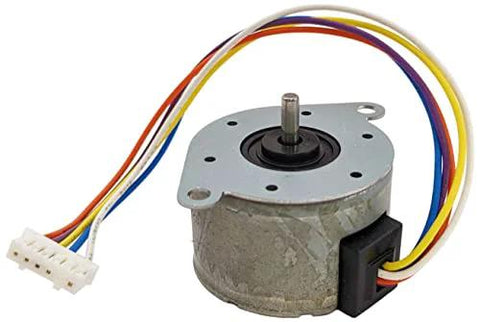 Unipolar Stepper Motor 5V DC Dual Coil Center-Tapped 7.5 Per Step 120 Ohm, front view showing wire leads and connector