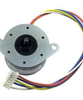 Top view of Unipolar Stepper Motor 5V DC Dual Coil Center-Tapped 7.5 Per Step 120 Ohm with attached wires