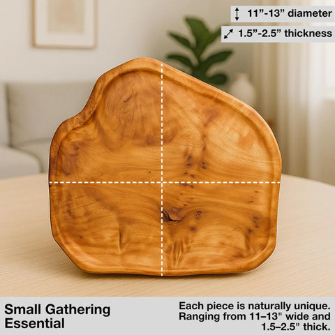 Handmade Premium Fir Wood Lazy Susan Turntable Organizer With Rustic Serving Platter and Cheese Board, unique wood grain centerpiece.