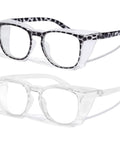 Unisex Anti Fog Safety Glasses With Blue Light Blocking Eye Protection Pack Of 2, featuring clear and patterned frames.