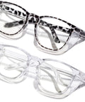 Pack of 2 unisex anti fog safety glasses with blue light blocking, featuring clear and tortoiseshell frames, suitable for indoor and outdoor use.
