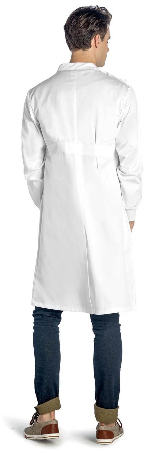 Unisex Lab Coat With Cuffed Sleeves And Snap Closure For Men And Women 43 Inch Length Classic Fit Premium Howie Style back view