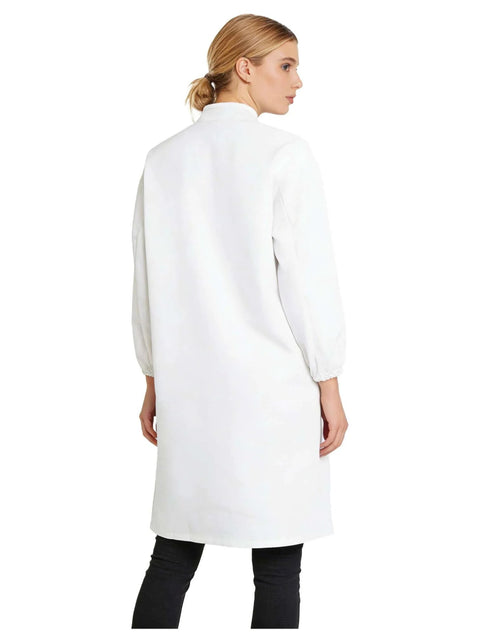 Back view of a Unisex Lab Coat For Work In Cleanrooms Durable 100 Polyester White XX Large With Hatless Or Hooded Style by iiniim.
