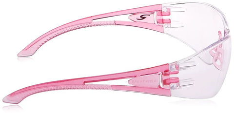Side view of pink Unisex Safety Glasses With Lightweight Frame And Rubber Nose Pad One Size