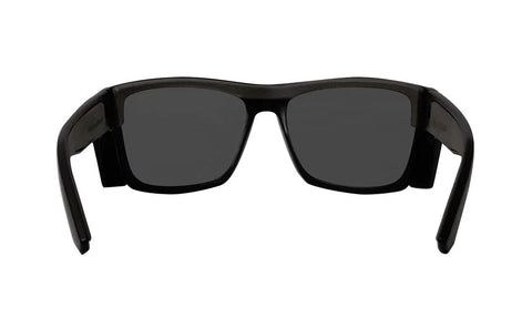 Front view of Unisex Safety Glasses With Matte Black Frame And Removable Side Shields Z87, featuring smoke lenses.