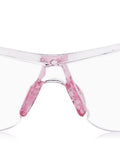Front view of Unisex Safety Glasses with lightweight frame and rubber nose pad, one size fits all.