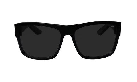 Front view of Unisex Safety Glasses With Matte Black Frame And Removable Side Shields Z87 with smoke lens.