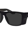 Unisex Safety Glasses With Matte Black Frame And Removable Side Shields Z87, featuring smoke lens, angled view