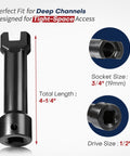 Durable Strut Channel Socket for Unistrut systems, one half inch drive and impact rated, side view with dimensions.