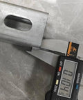 Close-up of a Unistrut Channel Trolley Track, 57 in (4.75 ft) 1-5/8" x 1-5/8", 12 Gauge Steel U-Channel, Galvanized Finish, with slotted back, measured with a caliper.