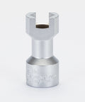 Unistrust Socket For One And Five Eighths Inch Tall Strut Channel With One Half Inch Drive Compatible With All One And Five Eighths Inch Tall Channel Two And A Half Inch Overall Length Zinc Plated British Design And Manufacture CSM12, front view showing zinc plating and 0.5-inch drive opening.