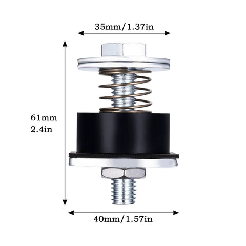 Side view of 1-5/8 inch Unistrut trolley limit hardware with anti shock design and spring washers, 2 pcs