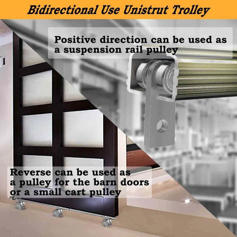 2 Wheel Unistrut Trolley Roller Assembly 4 Pack Metal Bearing Rollers for 1-5/8 Inch and Taller Strut Channels used on barn doors