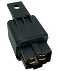 Close-up of Universal 12V 40Amp 4 Pin SPST Replacement Relay in black housing for car alarms and electrical upgrades.