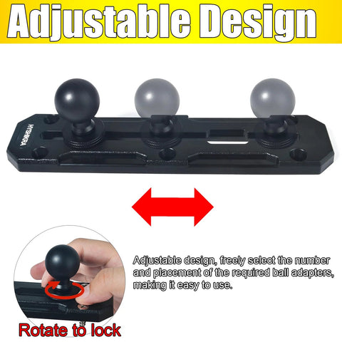 Universal 25mm Ball Mount Base Plate With Three Ball Joints For RAM Mounts, adjustable with rotate-to-lock feature.
