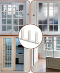 Universal ABS Sliding Door Floor Guide Set, 8 Pack For 1.375 Inch Thick Doors, white guides with screws, installed on sliding doors