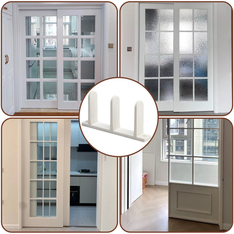 Universal ABS Sliding Door Floor Guide Set, 8 Pack For 1.375 Inch Thick Doors, white guides with screws, installed on sliding doors